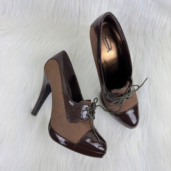 Vintage Y2K Mandee Brown Lace Up Oxford Heels High Heel Platform Shoe Size 10 - Picture 1 of 11
